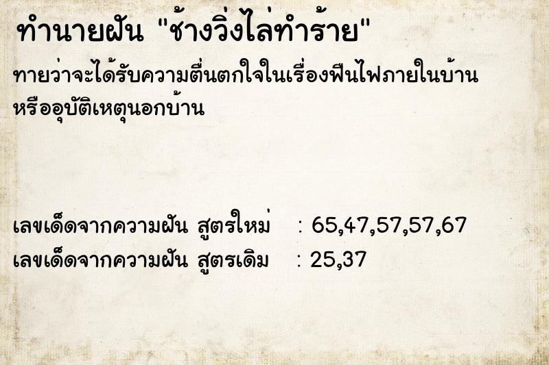 ทำนายฝัน ช้างวิ่งไล่ทำร้าย