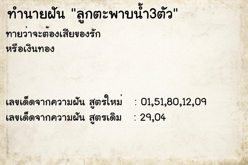 ทำนายฝัน ลูกตะพาบน้ำ3ตัว