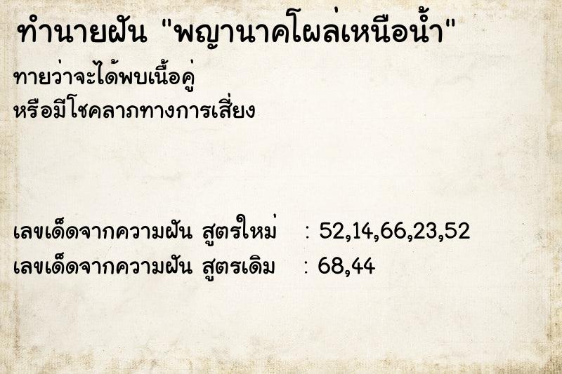 ทำนายฝัน พญานาคโผล่เหนือน้ำ