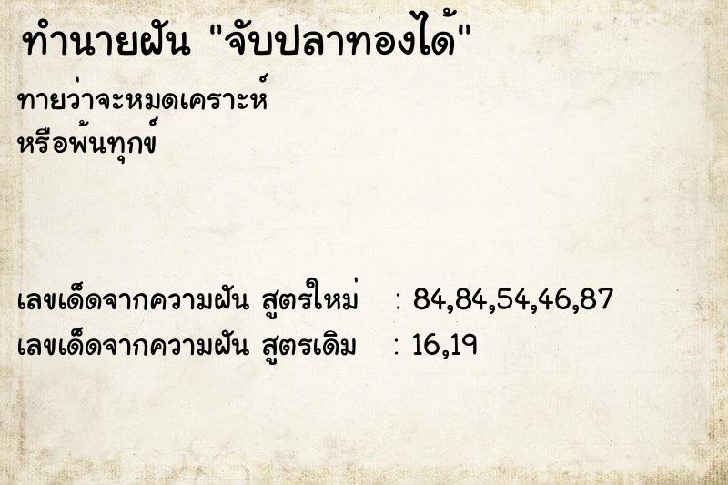 ทำนายฝัน จับปลาทองได้