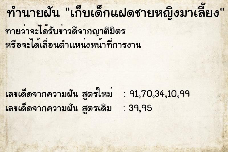 ทำนายฝัน เก็บเด็กแฝดชายหญิงมาเลี้ยง