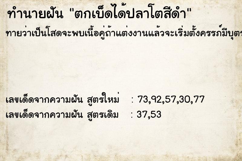 ทำนายฝัน ตกเบ็ดได้ปลาโตสีดำ