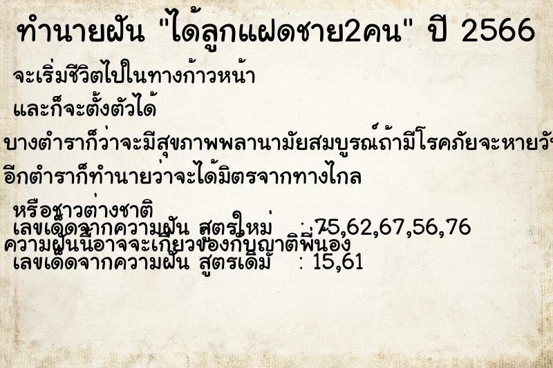 ทำนายฝัน ได้ลูกแฝดชาย2คน  เลขนำโชค 