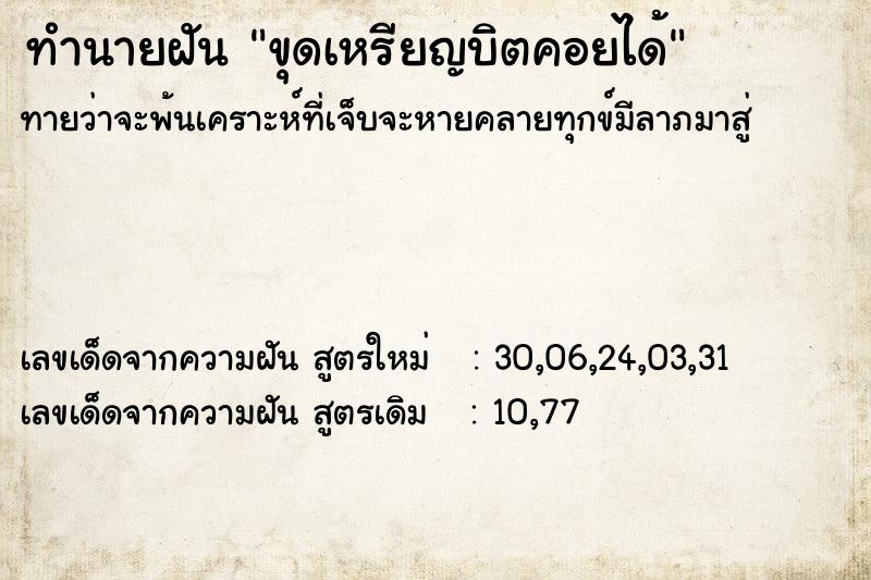 ทำนายฝัน ขุดเหรียญบิตคอยได้