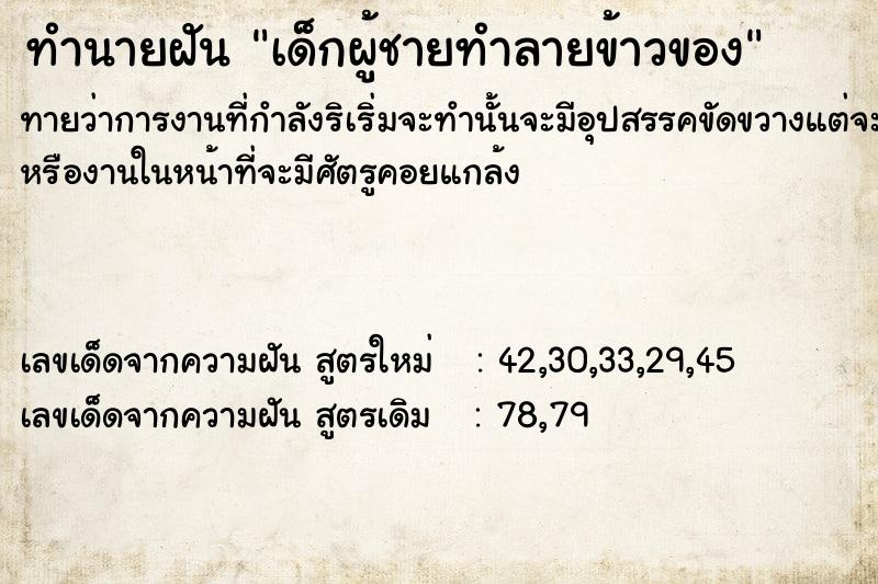 ทำนายฝัน เด็กผู้ชายทำลายข้าวของ