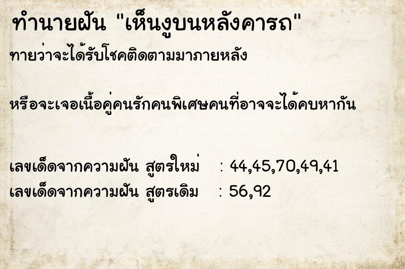 ทำนายฝัน เห็นงูบนหลังคารถ