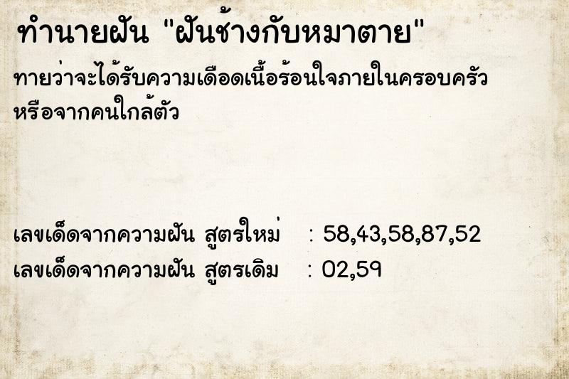 ทำนายฝัน ฝันช้างกับหมาตาย