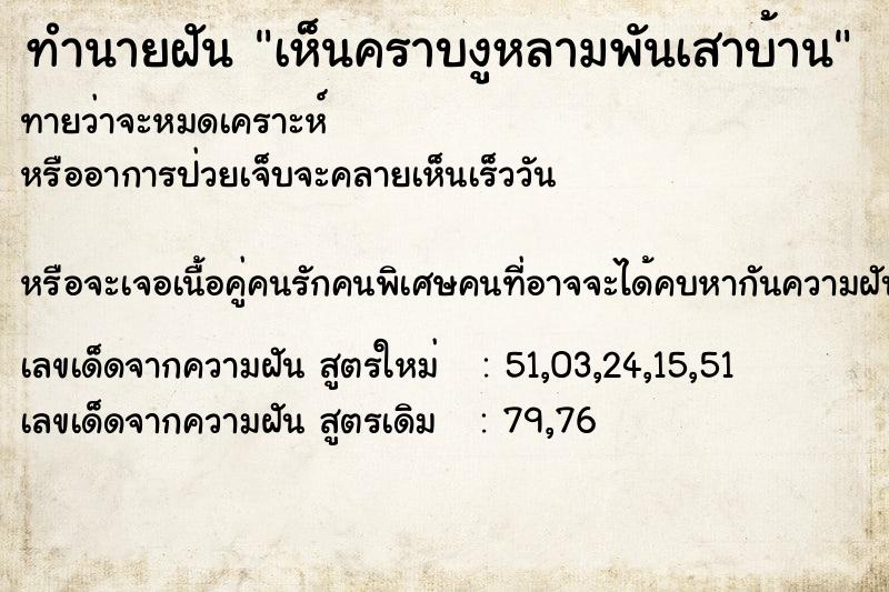 ทำนายฝัน เห็นคราบงูหลามพันเสาบ้าน