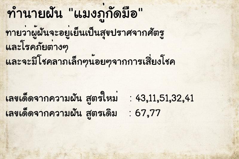 ทำนายฝัน แมงภู่กัดมือ