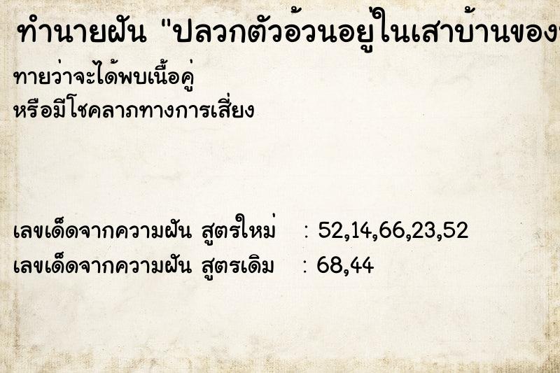 ทำนายฝัน ปลวกตัวอ้วนอยู่ในเสาบ้านของบ้านแฟน