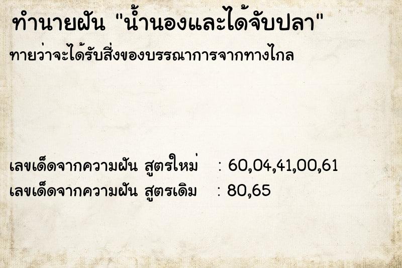 ทำนายฝัน น้ำนองและได้จับปลา  เลขนำโชค 