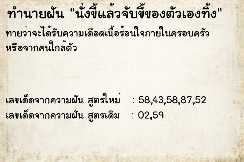 ทำนายฝัน นั่งขี้แล้วจับขี้ของตัวเองทิ้ง  เลขนำโชค 