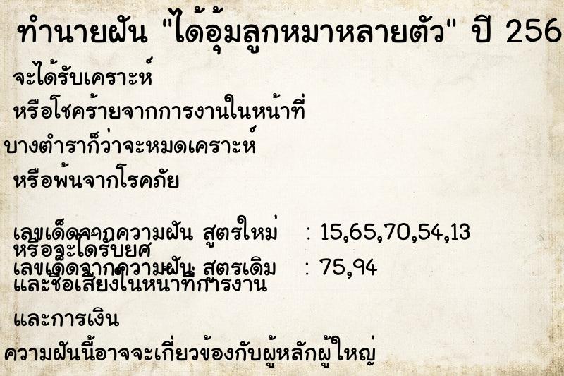 ทำนายฝัน ได้อุ้มลูกหมาหลายตัว  เลขนำโชค 