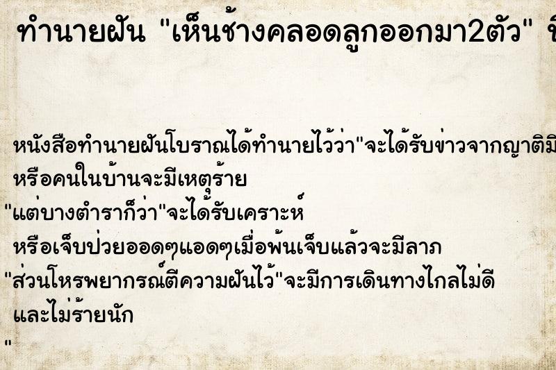 ทำนายฝัน เห็นช้างคลอดลูกออกมา2ตัว  เลขนำโชค 