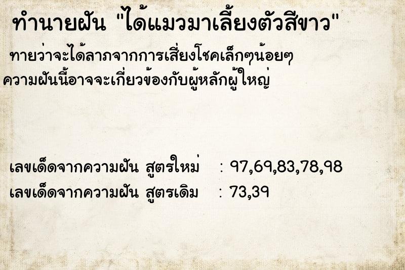 ทำนายฝัน ได้แมวมาเลี้ยงตัวสีขาว  เลขนำโชค 