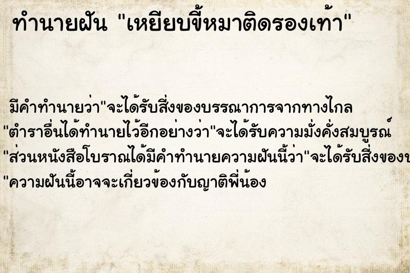 ทำนายฝัน เหยียบขี้หมาติดรองเท้า