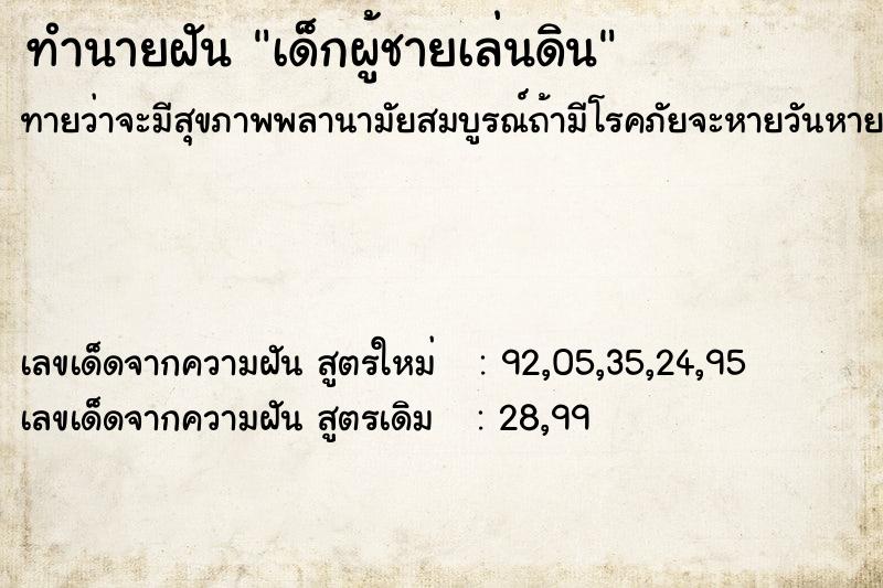 ทำนายฝัน เด็กผู้ชายเล่นดิน