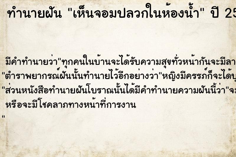 ทำนายฝัน เห็นจอมปลวกในห้องน้ำ