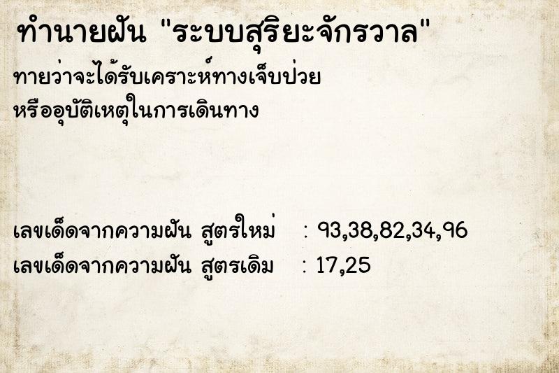 ทำนายฝัน ระบบสุริยะจักรวาล  เลขนำโชค 