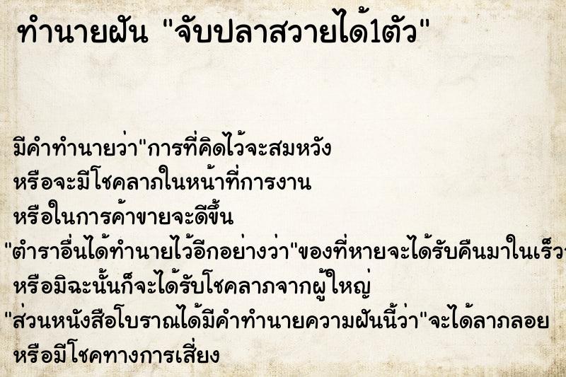 ทำนายฝัน จับปลาสวายได้1ตัว