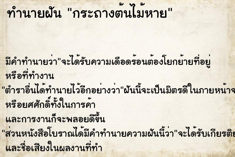 ทำนายฝัน กระถางต้นไม้หาย  เลขนำโชค 