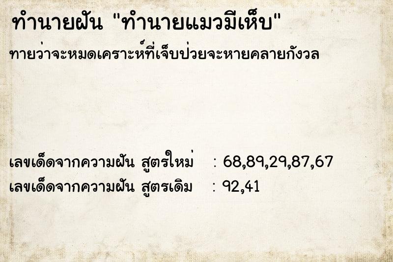 ทำนายฝัน ทำนายแมวมีเห็บ