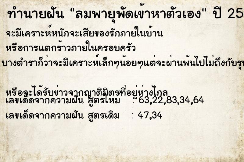 ทำนายฝัน ลมพายุพัดเข้าหาตัวเอง  เลขนำโชค 