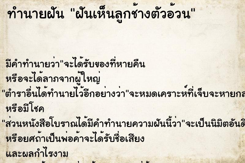 ทำนายฝัน ฝันเห็นลูกช้างตัวอ้วน