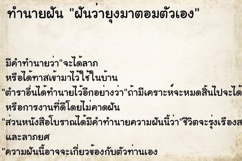 ทำนายฝัน ฝันว่ายุงมาตอมตัวเอง