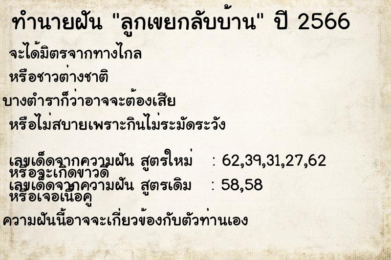 ทำนายฝัน ลูกเขยกลับบ้าน