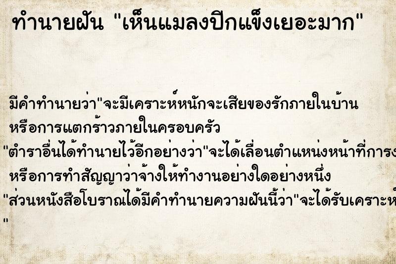 ทำนายฝัน เห็นแมลงปีกแข็งเยอะมาก  เลขนำโชค 