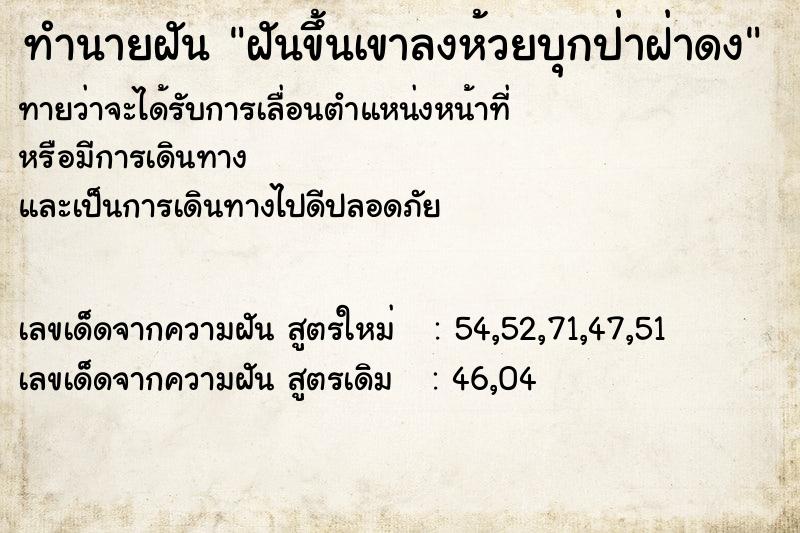 ทำนายฝัน ฝันขึ้นเขาลงห้วยบุกป่าฝ่าดง