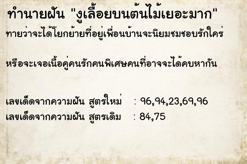 ทำนายฝัน งูเลื้อยบนต้นไม้เยอะมาก