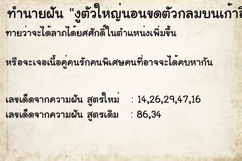 ทำนายฝัน งูตัวใหญ่นอนขดตัวกลมบนเก้าอี้2ตัว