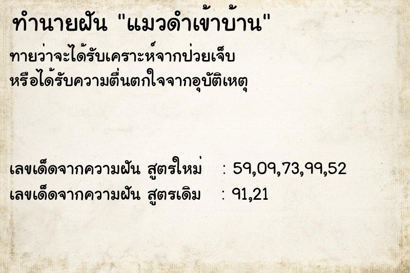 ทำนายฝัน แมวดำเข้าบ้าน