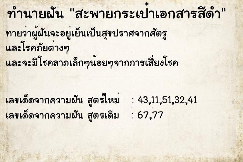 ทำนายฝัน สะพายกระเป๋าเอกสารสีดำ