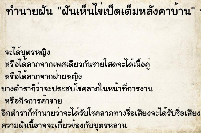 ทำนายฝัน ฝันเห็นไข่เป็ดเต็มหลังคาบ้าน