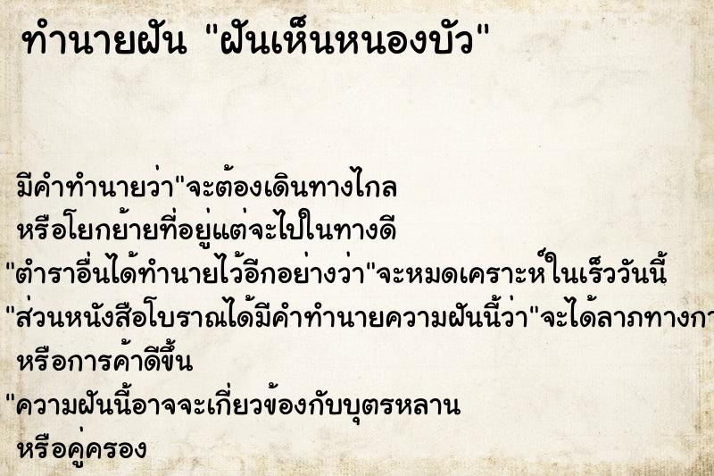 ทำนายฝัน ฝันเห็นหนองบัว