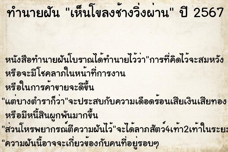 ทำนายฝัน #ทำนายฝัน #เห็นโขลงช้างวิ่งผ่าน  เลขนำโชค 