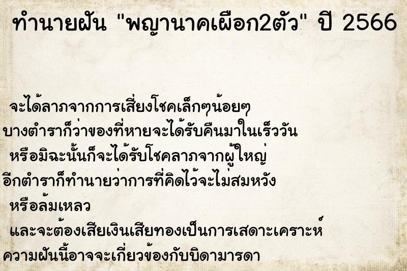 ทำนายฝัน พญานาคเผือก2ตัว