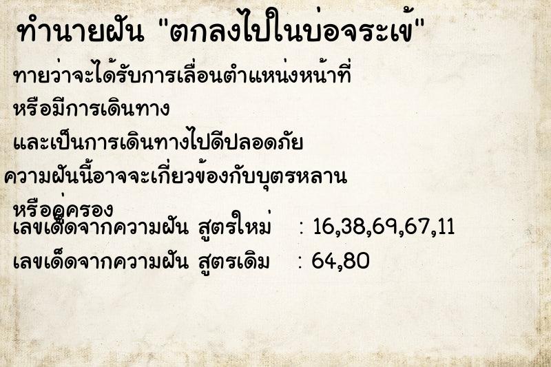 ทำนายฝัน ตกลงไปในบ่อจระเข้  เลขนำโชค 