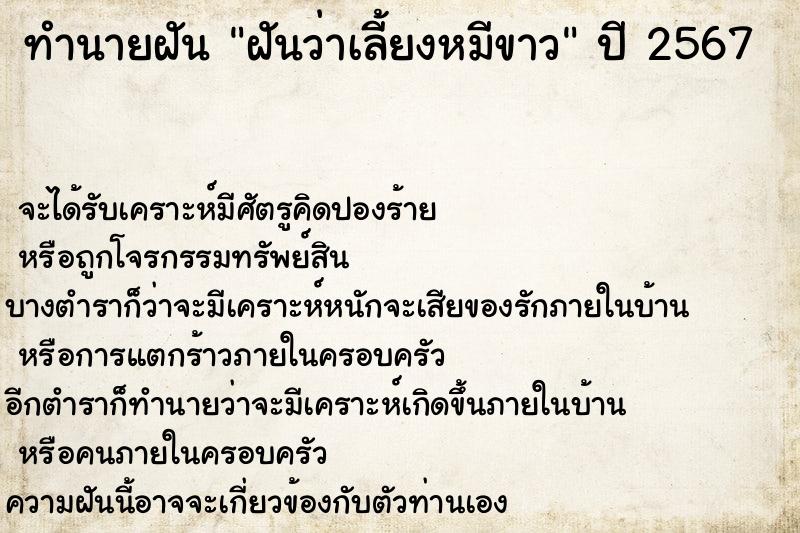 ทำนายฝัน ฝันว่าเลี้ยงหมีขาว