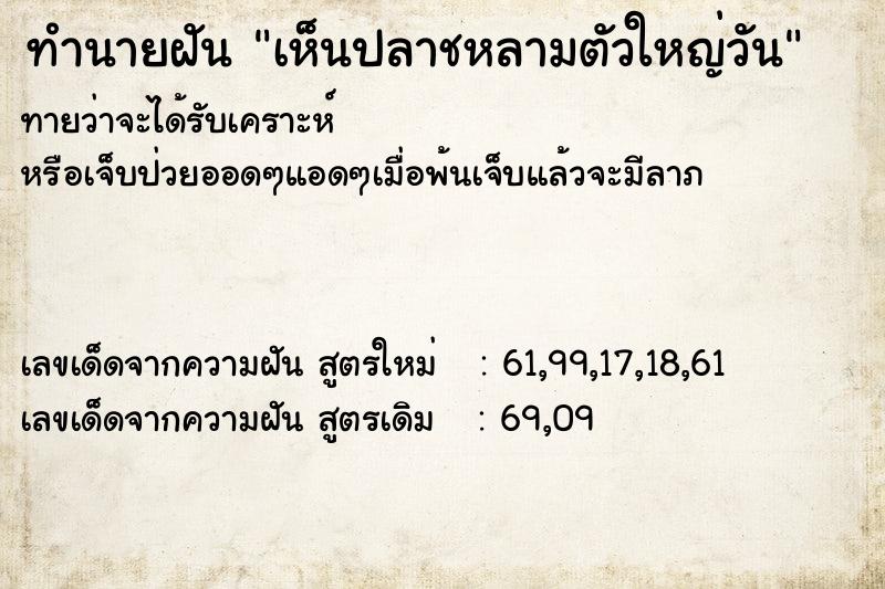 ทำนายฝัน เห็นปลาชหลามตัวใหญ่วัน