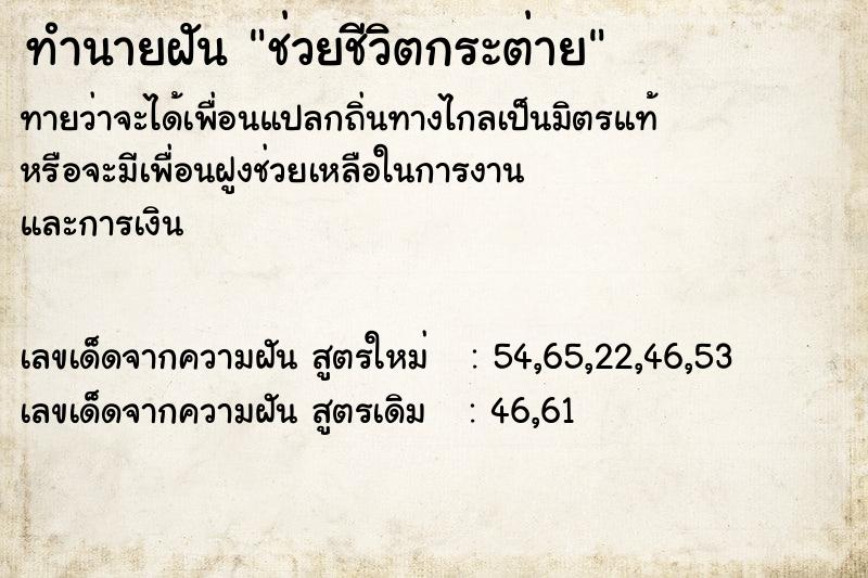 ทำนายฝัน ช่วยชีวิตกระต่าย