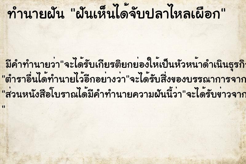 ทำนายฝัน ฝันเห็นได้จับปลาไหลเผือก