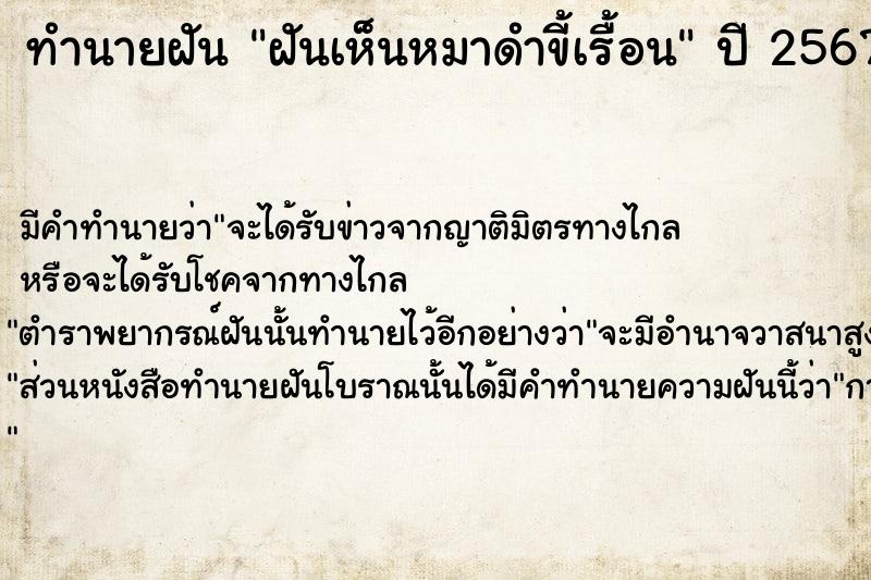 ทำนายฝัน ฝันเห็นหมาดำขี้เรื้อน