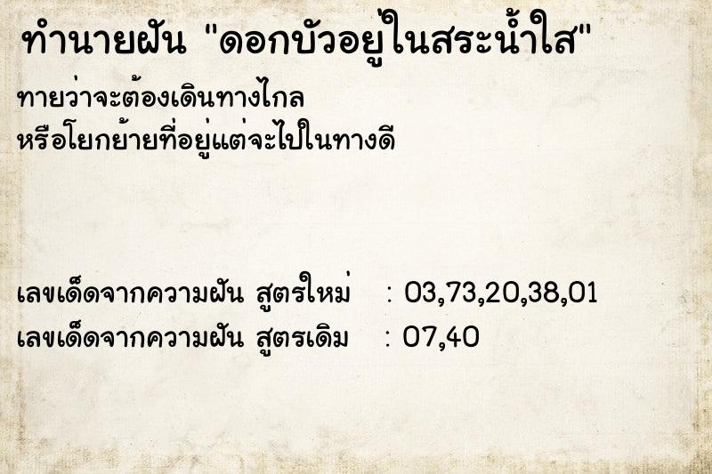 ทำนายฝัน ดอกบัวอยู่ในสระน้ำใส