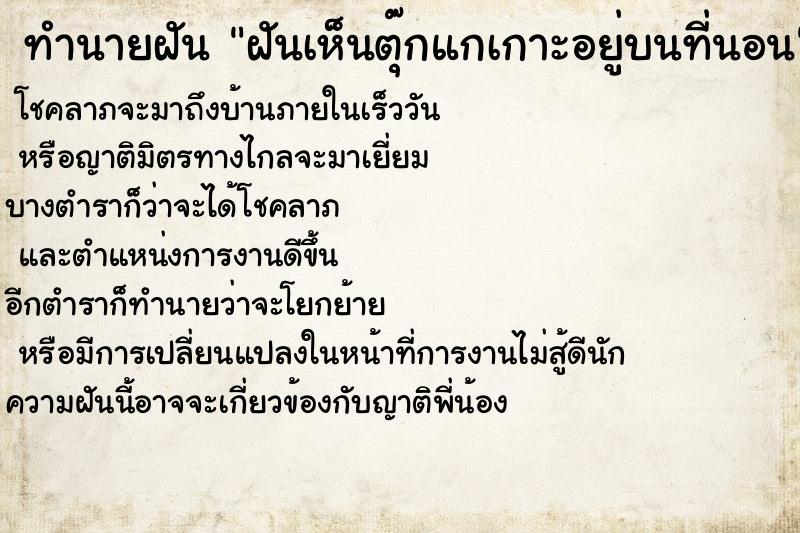 ทำนายฝัน ฝันเห็นตุ๊กแกเกาะอยู่บนที่นอน