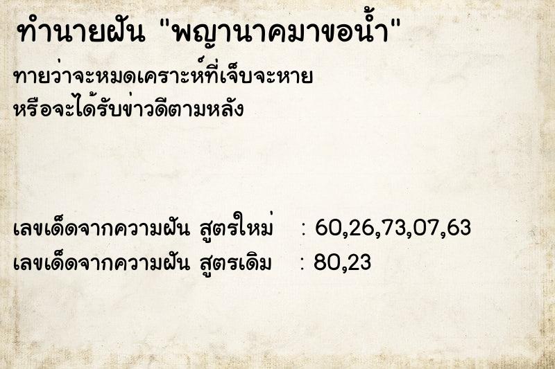 ทำนายฝัน พญานาคมาขอน้ำ