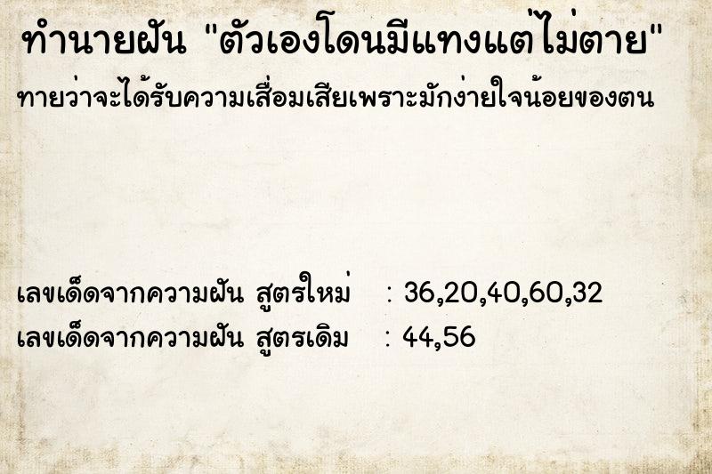 ทำนายฝัน ตัวเองโดนมีแทงแต่ไม่ตาย